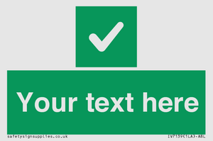 Custom green background, green square with tick sign